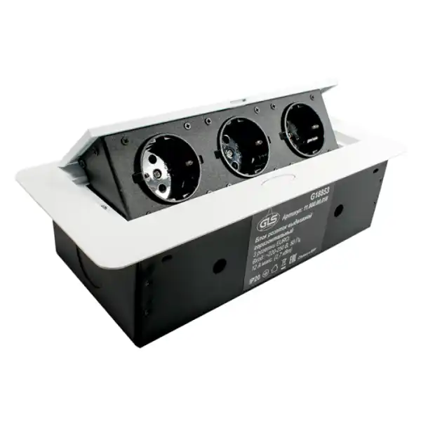 Розетка выдвижная горизонтальная (3x+EURO) белая 2м кабель