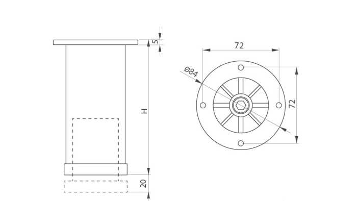 Опора 210 регулируемая алюминий, Н100мм JET