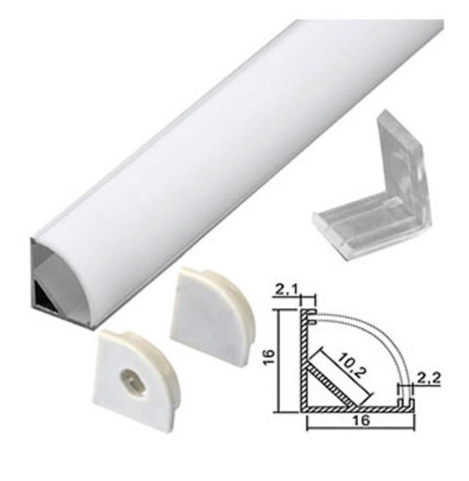 Профиль угловой серый для ленты светодиодной в компл рассеив + 4 скоба, L=2,0м