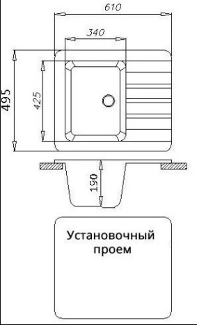 Мойка 610*500 квадратная с крылом 05 Шампань (Шармель)