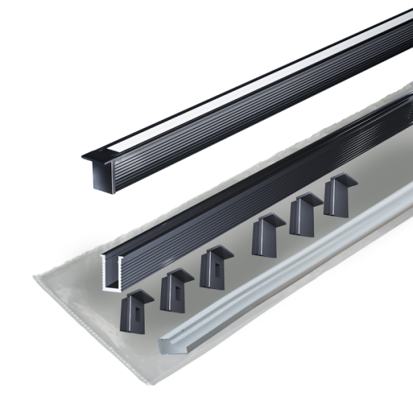 Профиль SOLO встраиваемый в комплекте с диффузором силиконовым, торцевые заглушки, черный, 3м