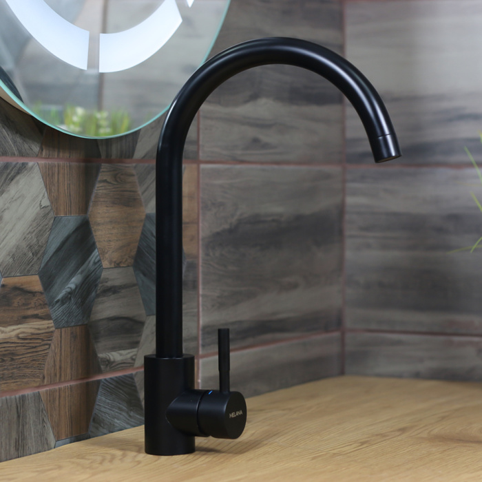 Смеситель Мелана-610103В Тондо черный/литой излив МЕЛАНА 