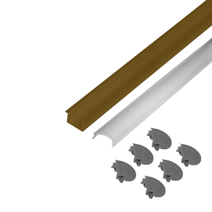 Профиль врезной золото для ленты светодиодной в компл рассеив матовый + 4 заглушки серые, L=2,0м