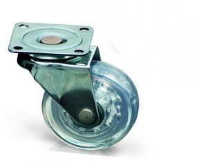Опора колесная Д=50мм, поворотная, без тормоза, на площадке, прозрачная GTV