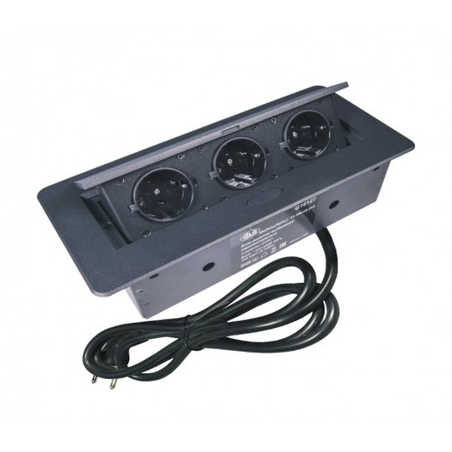 Розетка выдвижная горизонтальная (3x EURO) черная 2м кабель