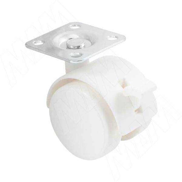Опора колесная Д=40мм, с тормозом, на площадке, белая PULSE (Китай)