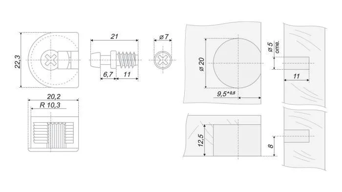 Стяжка эксцентриковая (стяжка+шток) бежевый BOYARD (2000)
