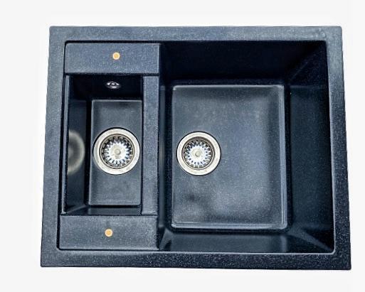 Мойка 610*500 прямоугольная двухчашевая 07 Черный (Нуар)