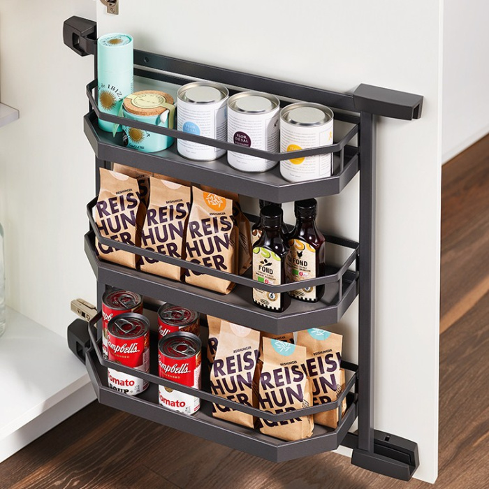 Полка Тандем Сайд 600 мм Комплект, рама H800, Арена СТИЛЬ, 3 полки, АНТРАЦИТ, KESSEBOHMER