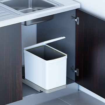 Ведро для мусора 300 мм 16л выдвижное, пластик белый