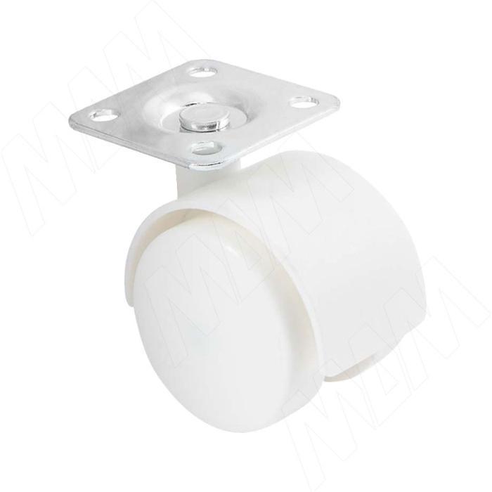 Опора колесная Д=40мм, без тормоза, на площадке, белая PULSE (Китай)