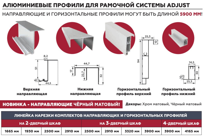 АЛ Хром матовый Комплект горизонтальных профилей 1930м + 2 комп доводчиков ADJUST FRAME