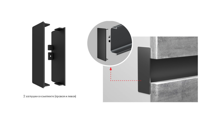 Комплект глухих заглушек 050GOLA профилю С (лев+прав), черный матовый BOYARD (80)