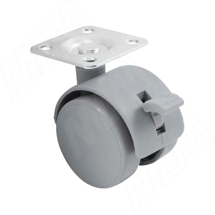 Опора колесная Д=40мм, с тормозом, на площадке, серая PULSE (Китай)