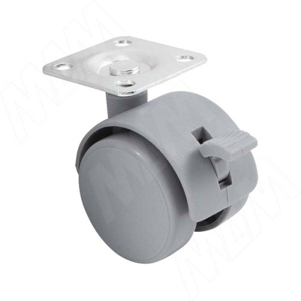 Опора колесная Д=40мм, с тормозом, на площадке, серая PULSE (Китай)