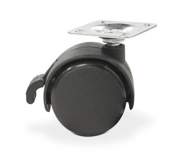 Опора колесная Д=40мм, с тормозом, на площадке, черная JET