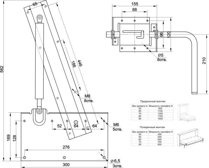 Механизм подъема кровати 582 (кровать - шкаф)