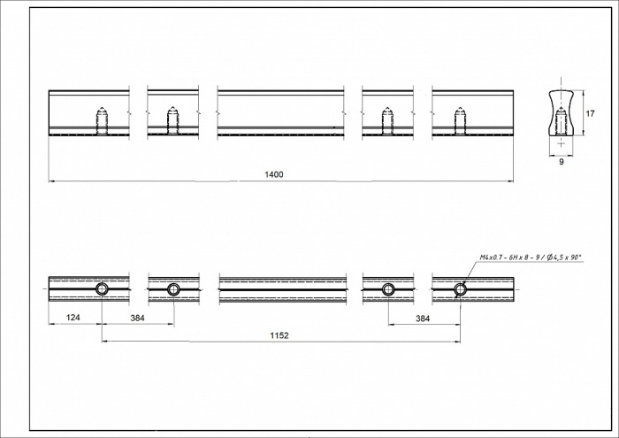 RCPA1 Ручка-накладная мебельная 1400 мм, алюминий, JET