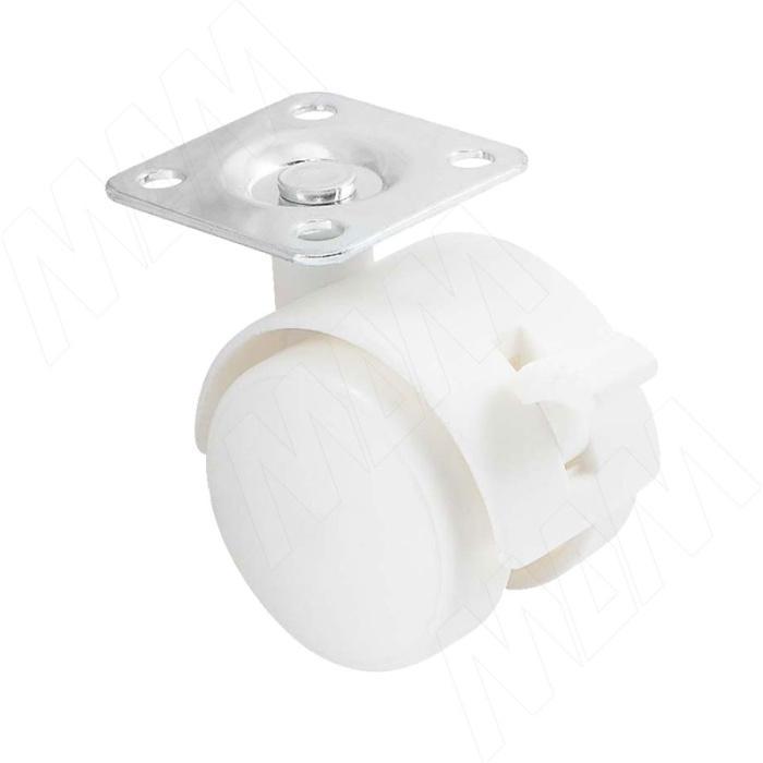 Опора колесная Д=40мм, с тормозом, на площадке, белая PULSE (Китай)