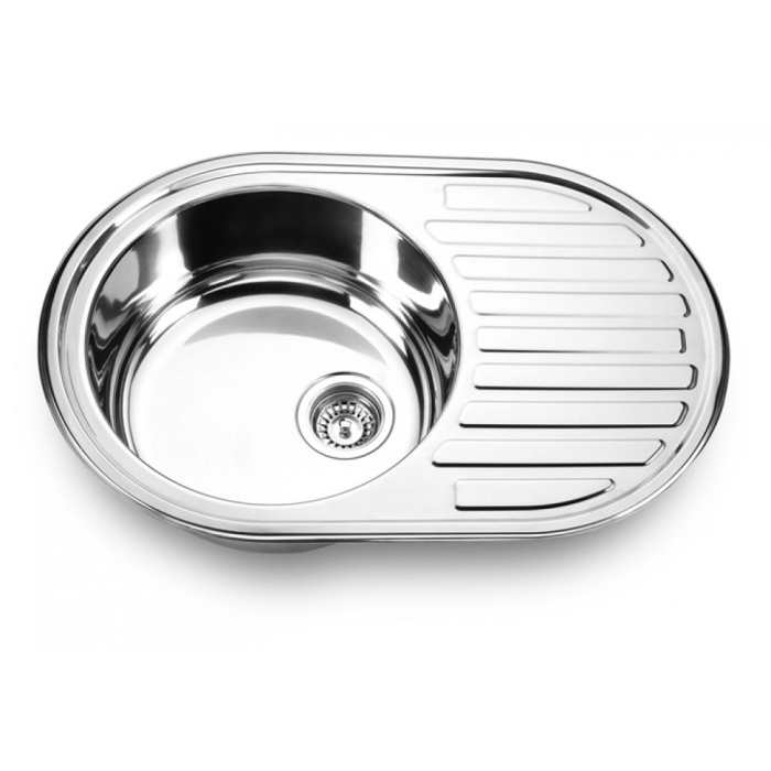 Мойка 770*500*160*0,6мм овал универ хром с сифоном Китай (15)