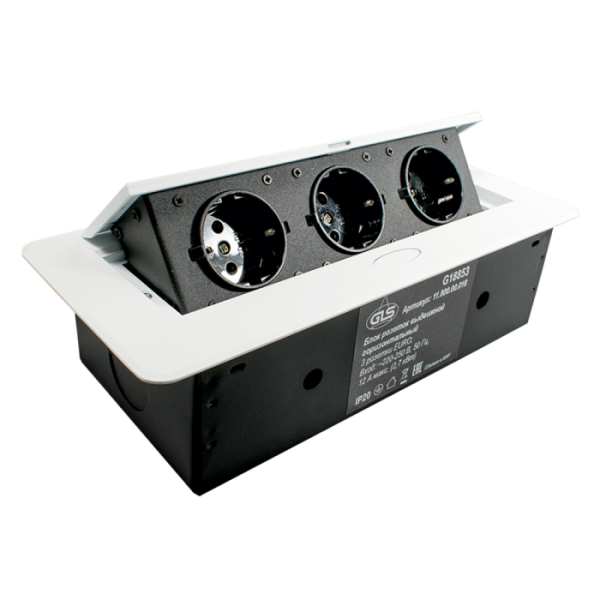 Розетка выдвижная горизонтальная (3x+EURO) белая 2м кабель