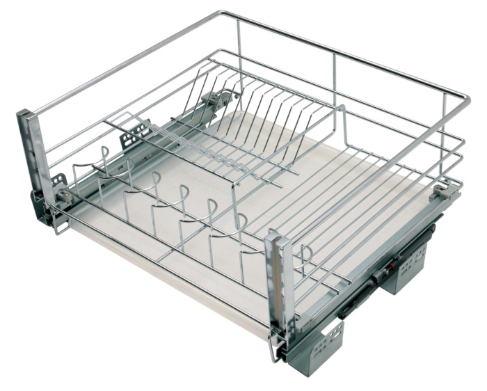 Корзина 600 1-ур с бок кр. с дов.Soft Close с поддоном, хром Китай