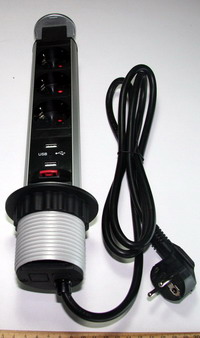 Розетка выдвижная вертикальная (3х2 USB) серебро POP-UP