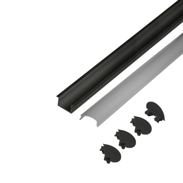 Профиль врезной черный для ленты светодиодной в компл рассеив черный +  4 заглушки, L=2,0м