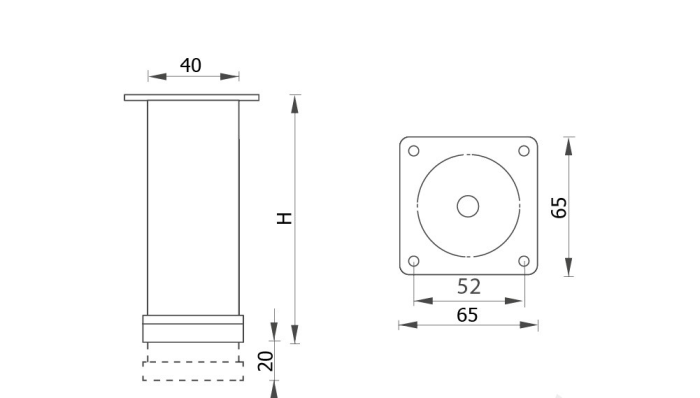 Опора 222 регулируемая металлическая, Н100мм, хром JET