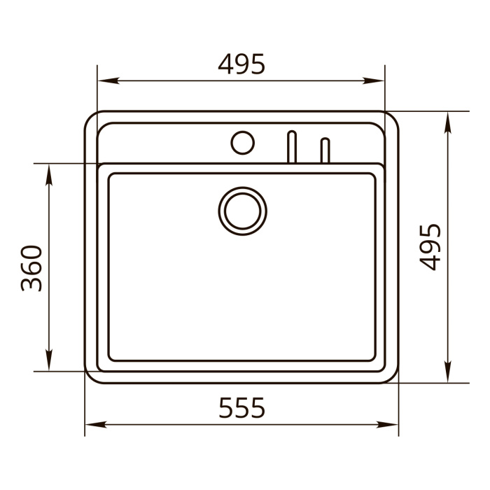 Мойка 555*495 прямоугольная ДЕНЕБ Эклипс мат сифон