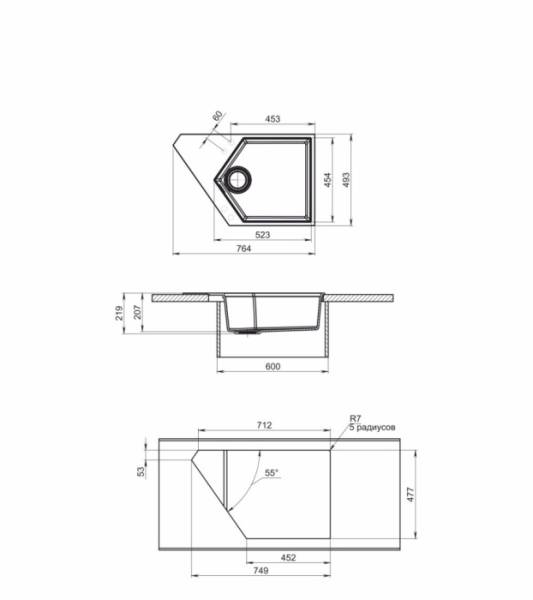 Мойка 775*500*210 Киткракен RIVER грей
