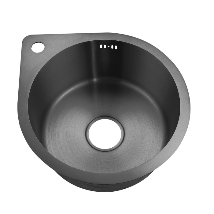 Мойка 420*490*220мм (3мм толщ.) круглая Графит Браш ПРЕМИАЛ + сифон