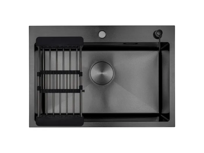 Мойка 650*450*210мм (3мм толщ.) Черный Нано декор + коландер +дозатор+сифон AVIVACOM