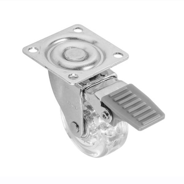 Опора колесная Д=50мм, поворотная, с тормозом, на площадке, прозрачная GTV