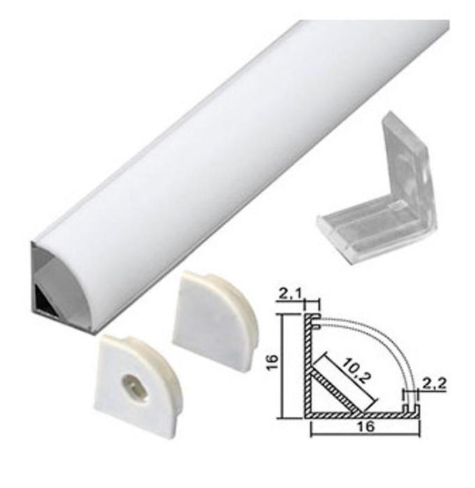 Профиль угловой серый для ленты светодиодной в компл рассеив + 4 скоба, L=2,0м