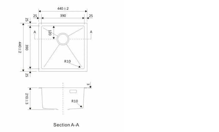 Мойка 440*440*210мм (3мм толщ) Сатин Нано подстольный монт + коландер +дозатор+сифон AVIVACOM