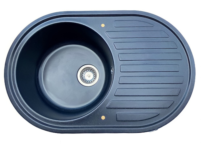 Мойка 760*500 овальная с крылом 04 Черный антрацит (Обсидиан)