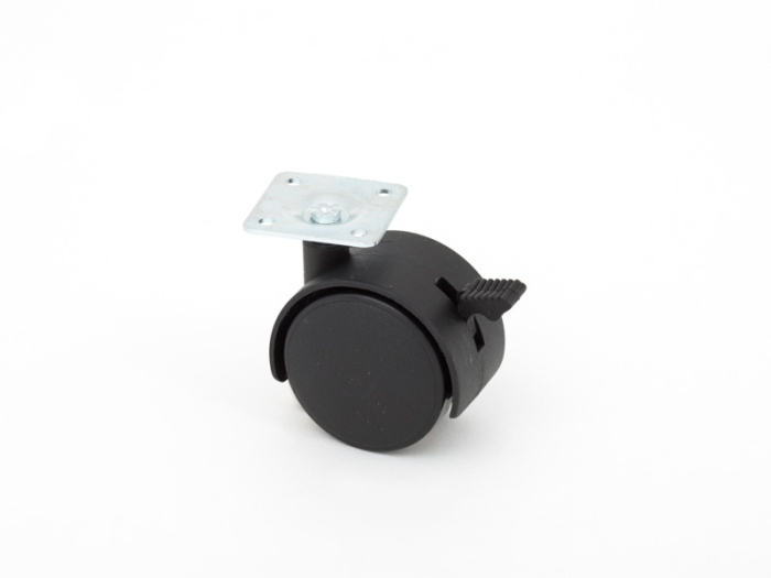 Опора колесная Д=50мм, поворотная, с тормозом, на площадке, черная TWPB-50 Китай