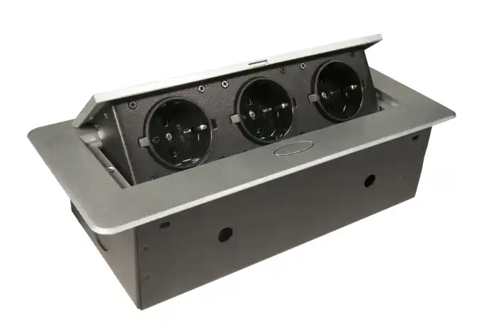 Розетка выдвижная горизонтальная (3x EURO) серебро 2м кабель