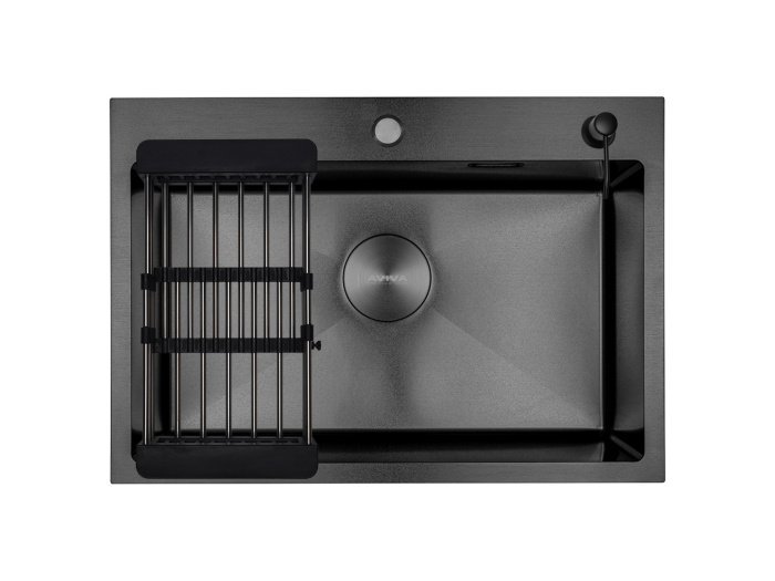Мойка 650*450*210мм (3мм толщ.) Черный Нано + коландер +дозатор+сифон AVIVACOM