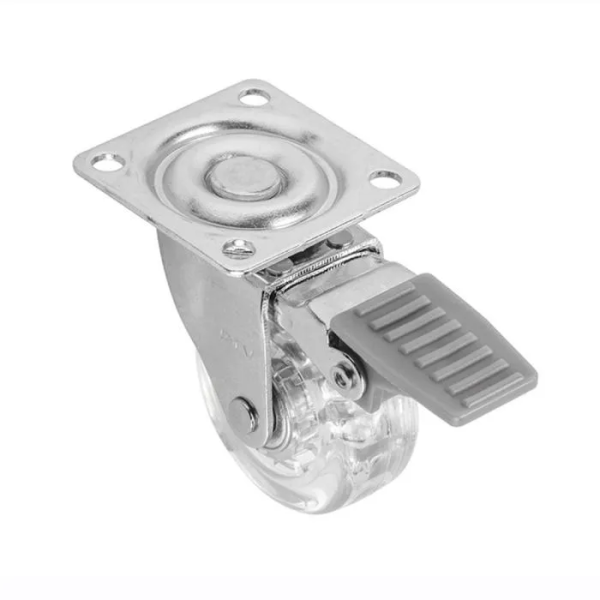 Опора колесная Д=50мм, поворотная, с тормозом, на площадке, прозрачная GTV