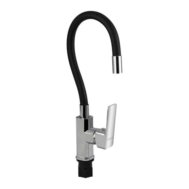 Смеситель для кухни с гибким изливом FABIA с прямоуг основанием Черный/Хром