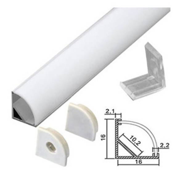 Профиль угловой серый для ленты светодиодной в компл рассеив + 4 скоба, L=2,0м