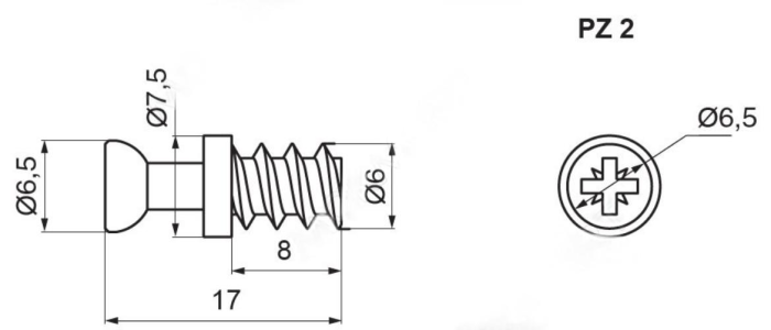 Шток эксцентрика усиленного VG20 евровинт 6х8мм, отделка цинк