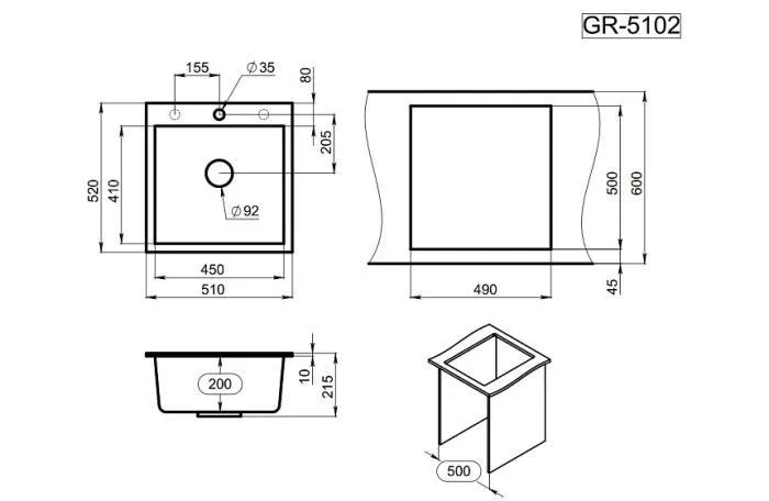 Мойка 510*505 Granula 5102 кварц ЧЕРНЫЙ