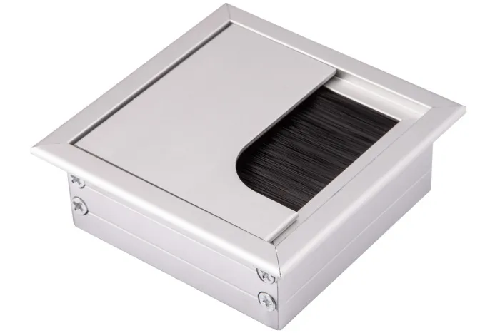 Розетка под кабель + щеточка 80*80 мм, алюминий, пр-во AKS (Китай)