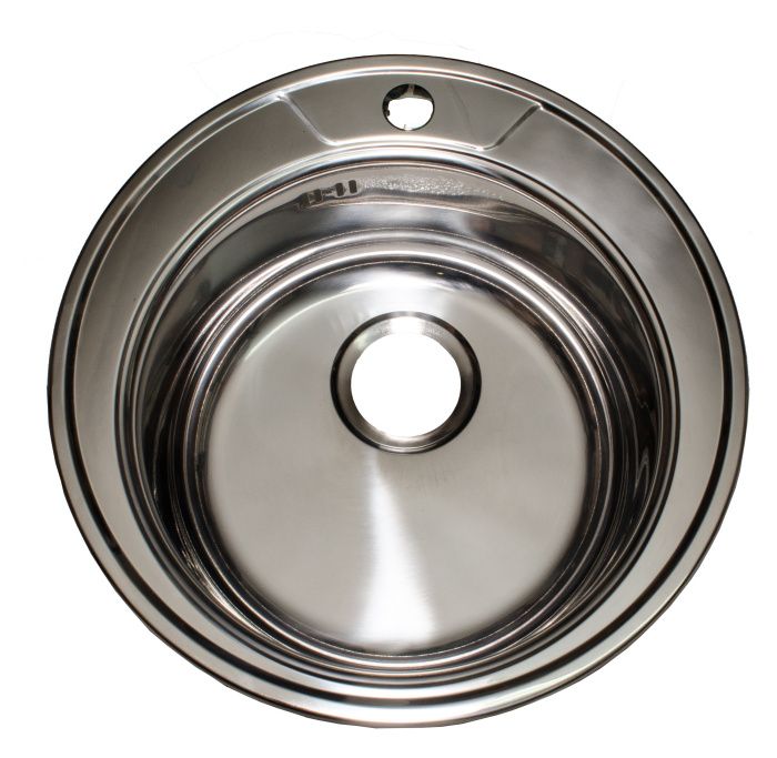 Мойка 490*170*0,6мм круглая хром Китай с сифоном (перелив слева (15)