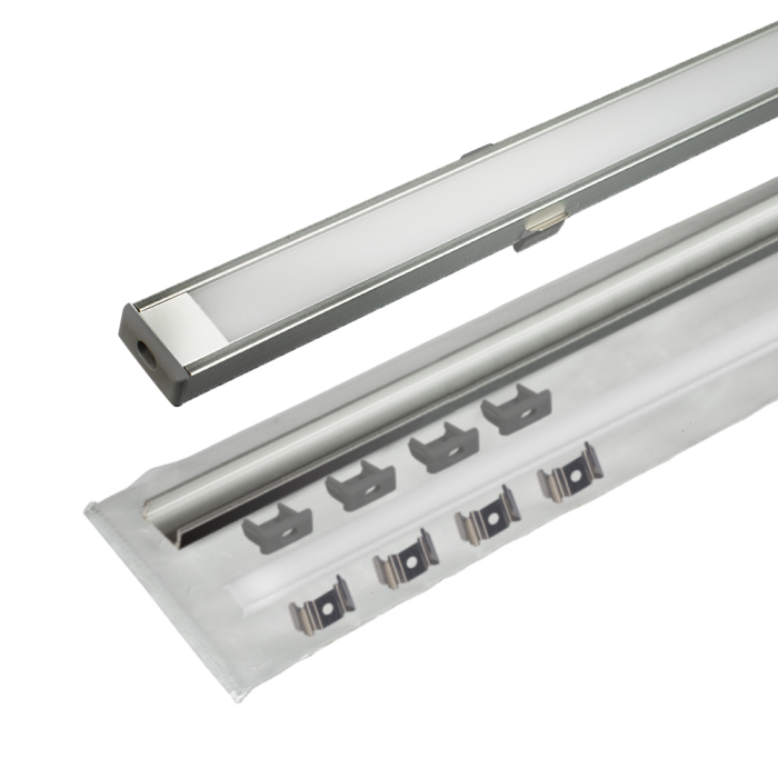 Профиль накладной серебро для ленты светодиодной в компл рассеив, заглушки 16,2*6,2мм, L=2,0м