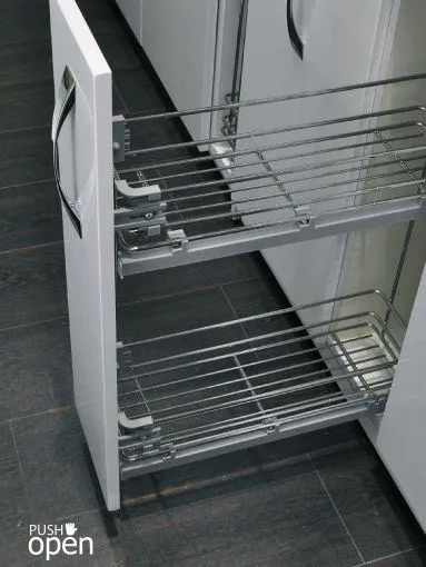 Корзина 150 боков. крепл.2-х ярусн лев  напр Hettich с доводчиком Push Open, хром, Италия