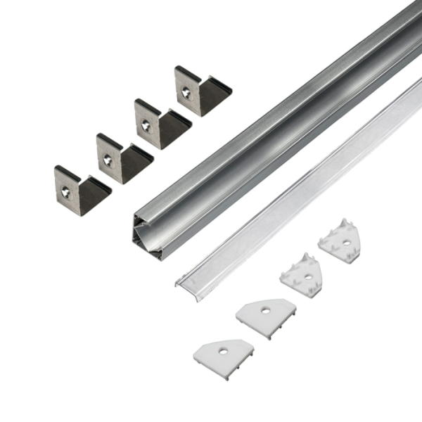 Профиль угловой для ленты светодиодной 1919L, серебро (облегченный ) в комплекте с рассеив, L-2000